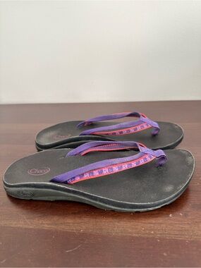 Chaco Black Flip Sandals with Purple and Pink Straps